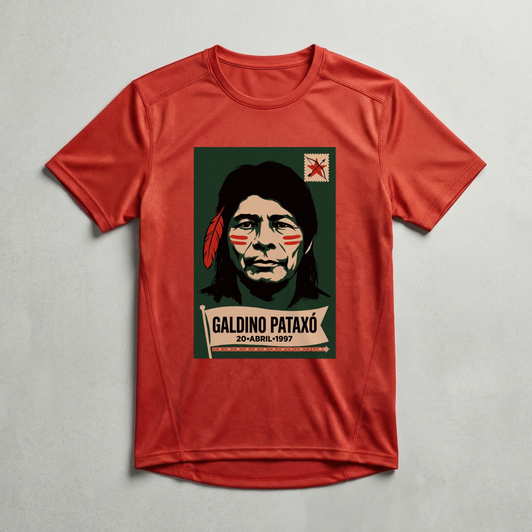 Camiseta_dry_fit_vermelho_que_isso_camarada_-_Galdino_Pataxo | Galdino Pataxo