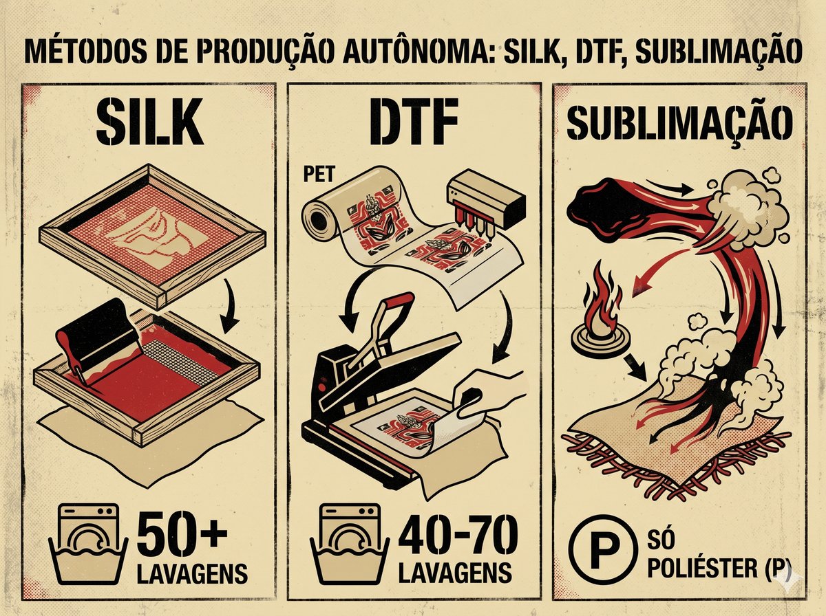 Infográfico SILK, DTF e SUBLIMAÇÃO com durabilidade