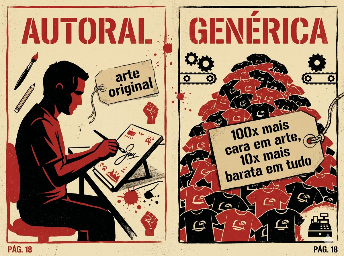 Comparação camiseta autoral vs camiseta genérica