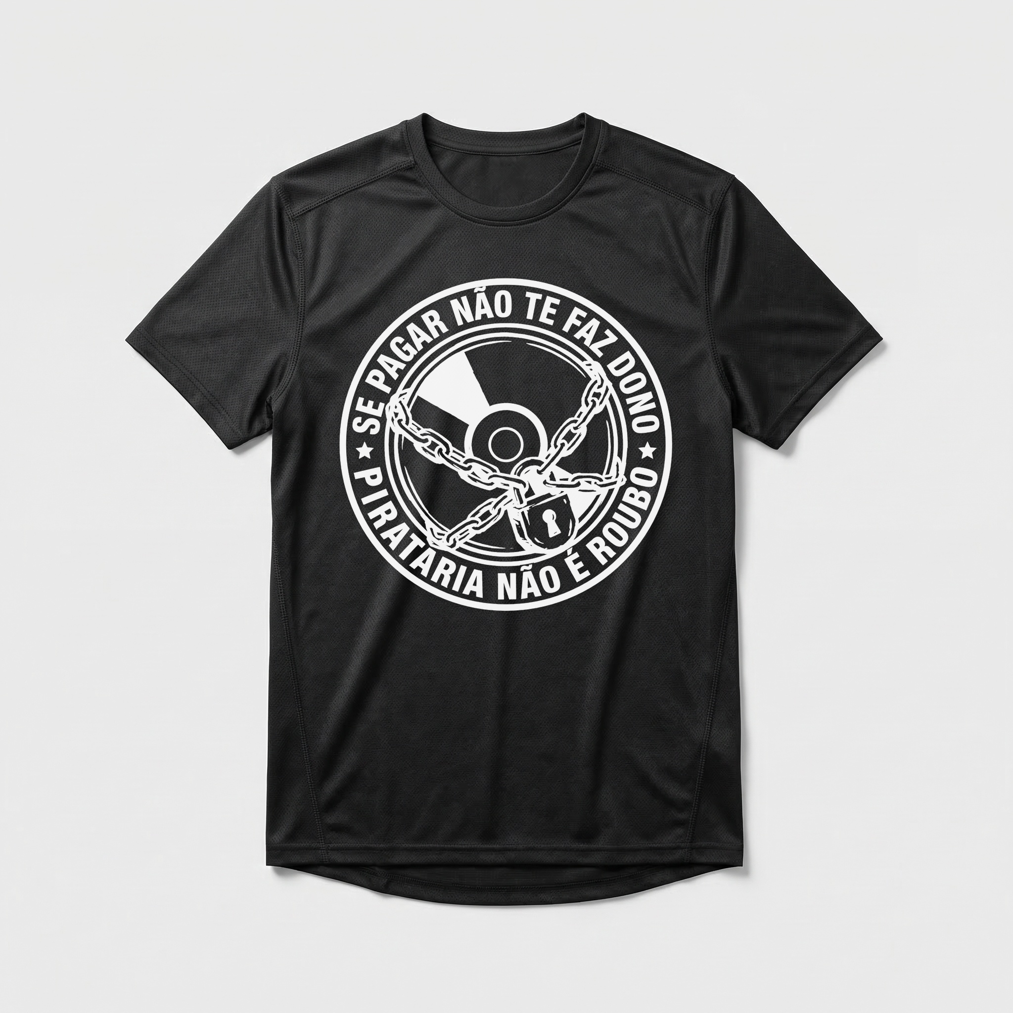 Camiseta_dry_fit_preto_que_isso_camarada_-_Se_pagar_nao_te_faz_dono_pirataria_nao_e_roubo | camiseta_dry_fit