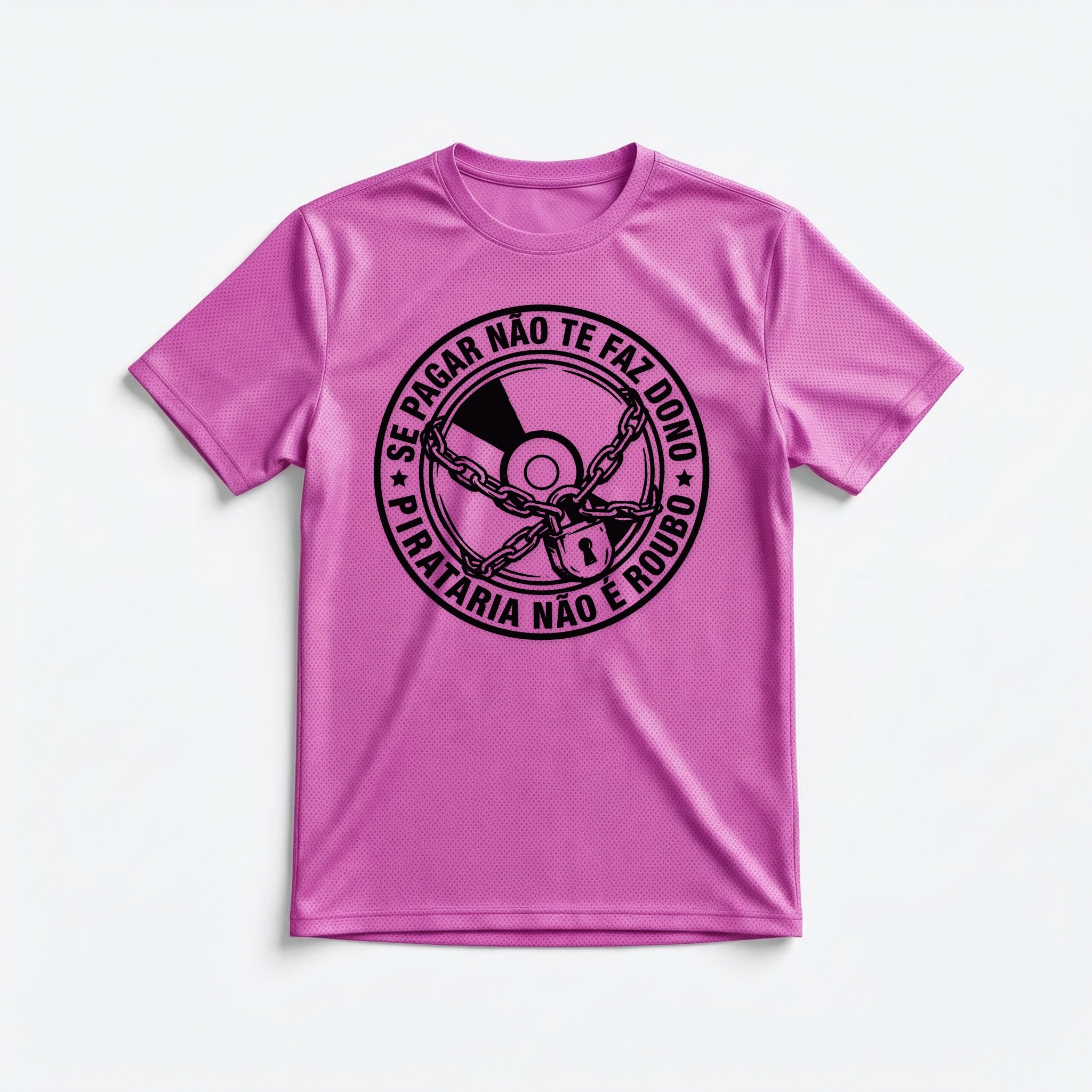 Camiseta_dry_fit_rosa_que_isso_camarada_-_Se_pagar_nao_te_faz_dono_pirataria_nao_e_roubo | camiseta_dry_fit