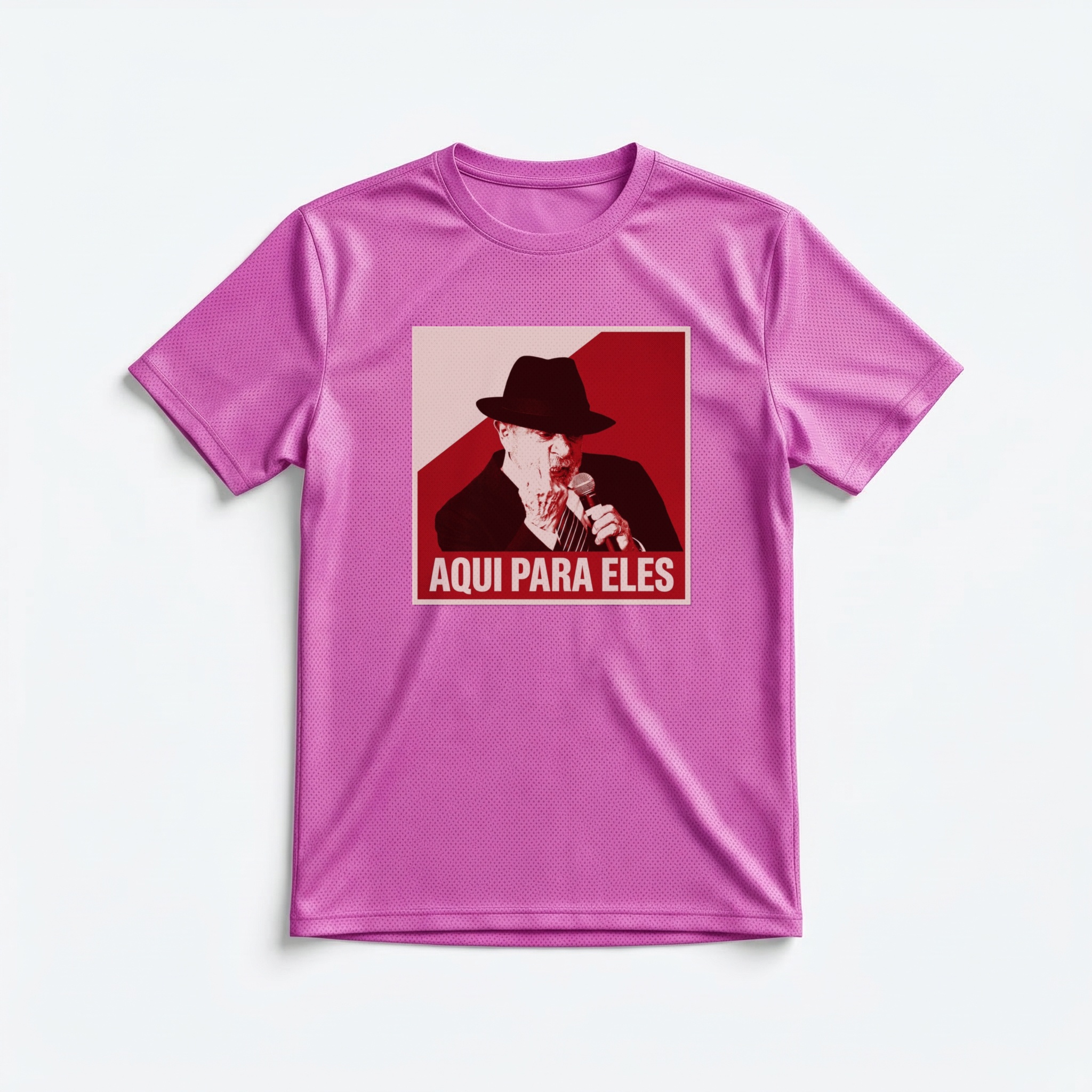 Camiseta_dry_fit_rosa_que_isso_camarada_-_Lula_-_Aqui_para_eles | Lula - Aqui para eles