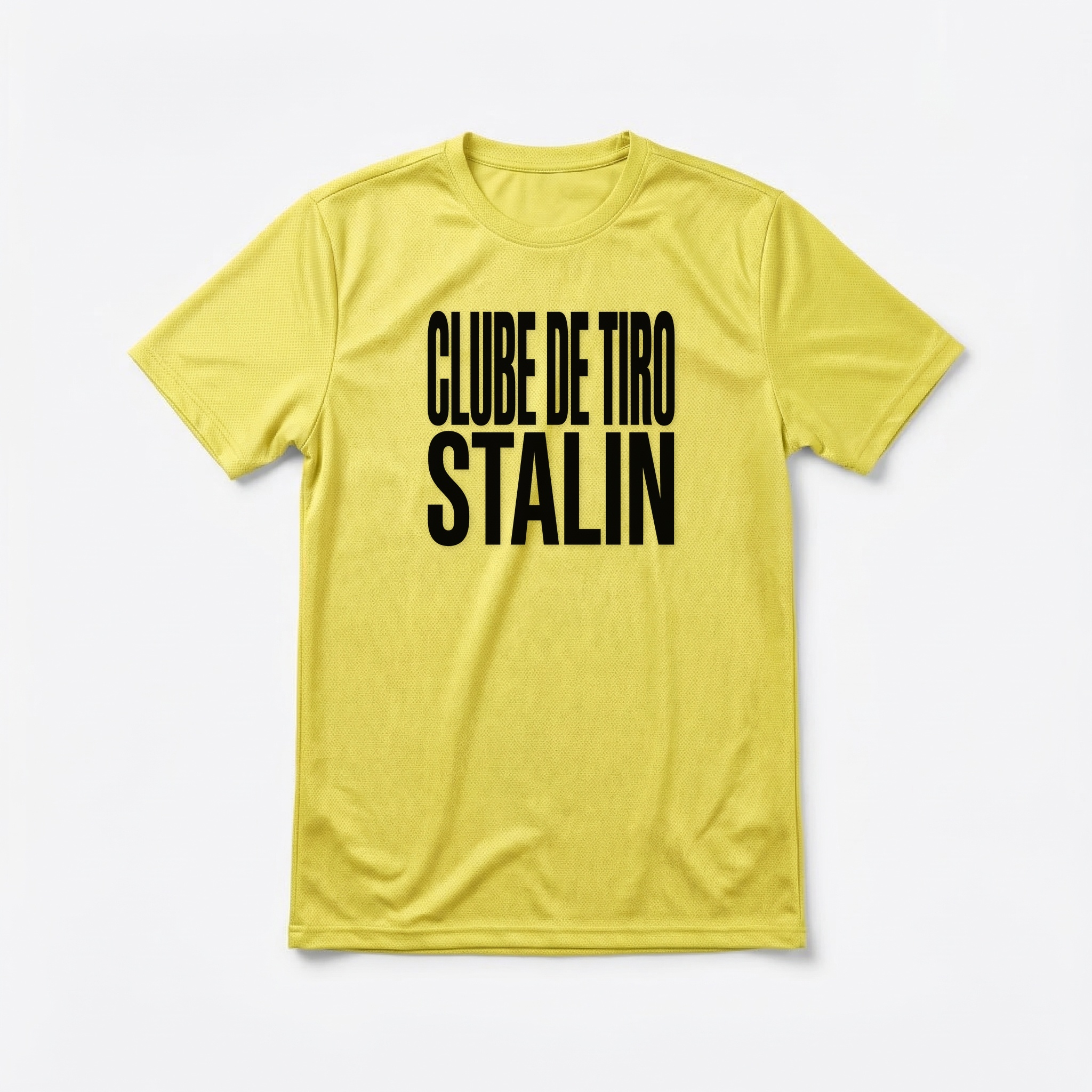 Camiseta_dry_fit_amarelo_que_isso_camarada_-_Clube_de_Tiro_Stalin_-_Tipografia | Clube de Tiro Stalin - Tipografia